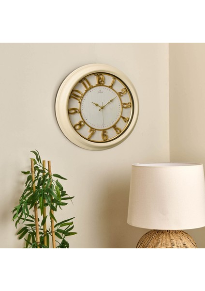 1963-CA Kabartma Rakam Duvar Saati - Bej - 46 cm