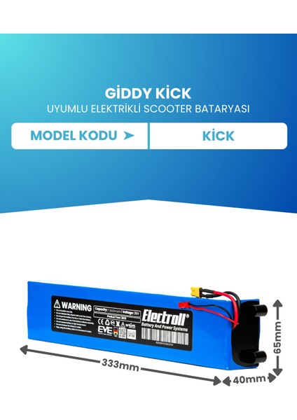 Giddy Kick Scooter Uyumlu Batarya ( KAPASİTE) 36v 7800mah Elektrikli Scooter Bataryası