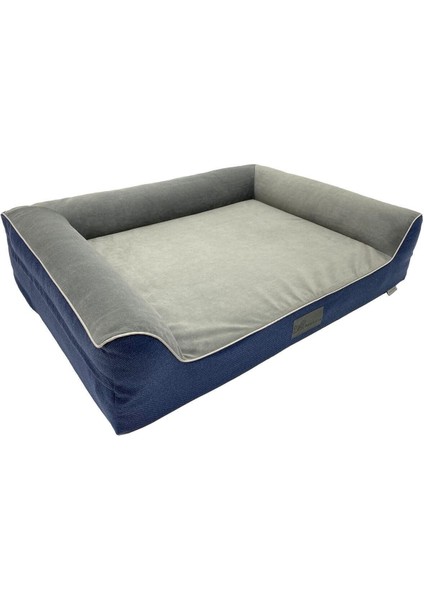 Yumuşak, kılıflı, sıvı geçirmez, fermuarlı köpek yatağı, lacivert gri renkli, kutu tasarım fırsatları