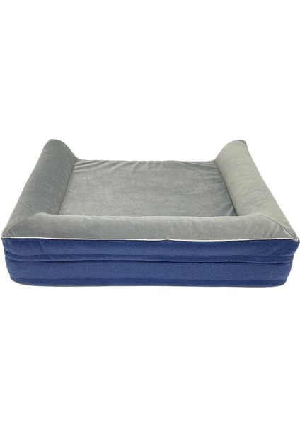 Yumuşak, kılıflı, sıvı geçirmez, fermuarlı köpek yatağı, lacivert gri renkli, kutu tasarım