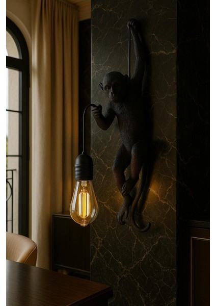 Siyah Modern Maymun Figürlü Duvar Apliği | Dekoratif Heykelsi Aydınlatma | 3D Lab Decorative modelleri