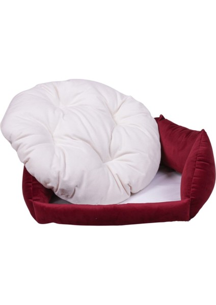 80x80 cm Bordo ve lacivert yumuşak evcil hayvan yatağı, konforlu ve şık tasarım modelleri