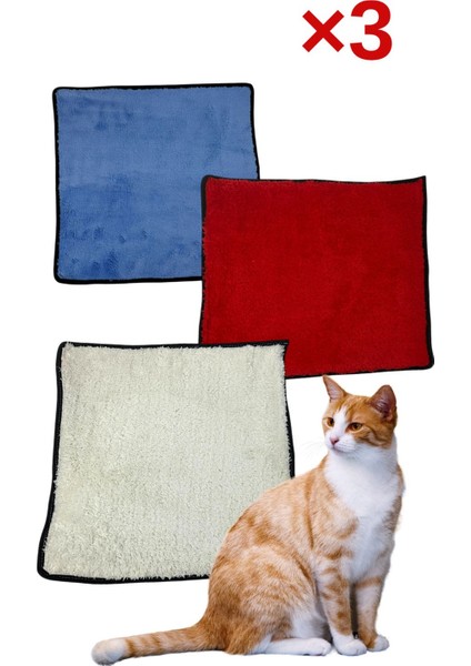 3 Adet Yumuşak Dokulu Peluş Kedi Halısı 40X40 cm Kulübe Içi Pofuduk Minder