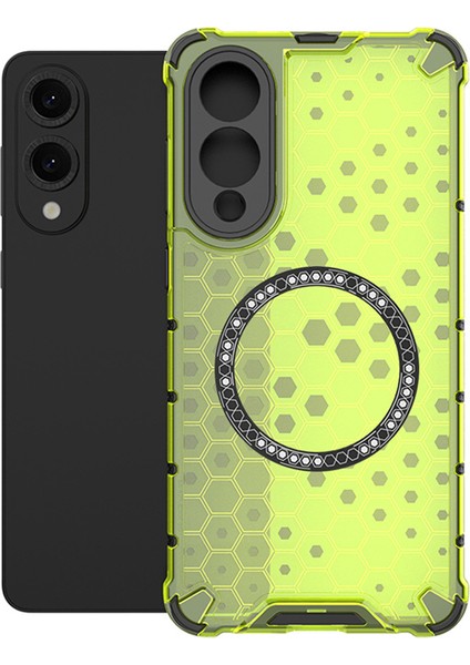 Samsung Galaxy S25 Edge Kılıfı Magsafe Honeycomb Tasarım Tpu+Pc Telefon Kılıfı-Yeşil ile Uyumlu (Yurt Dışından)