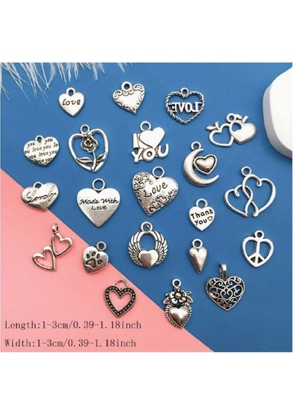( 20 x Adet ) 1 Set Gümüş Model Heart Day Kalp Süsleri & Kolye Ucu & Küpe & Bileklik Aksesuarları modelleri