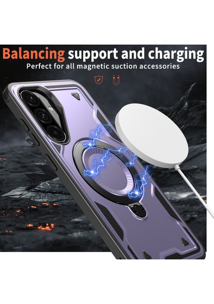 Samsung Galaxy A36 5g Kılıfı Magsafe Askeri Koruma Pc+Tpu Kickstand Telefon Kılıfı-Mor ile Uyumlu (Yurt Dışından) fiyatları