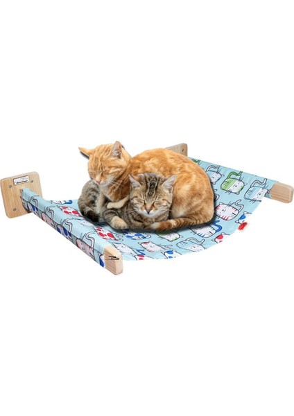 Renkli duvara monte büyük iki kollu kedi hamak ve yatak, 12kg taşıma kapasitesi, mavi