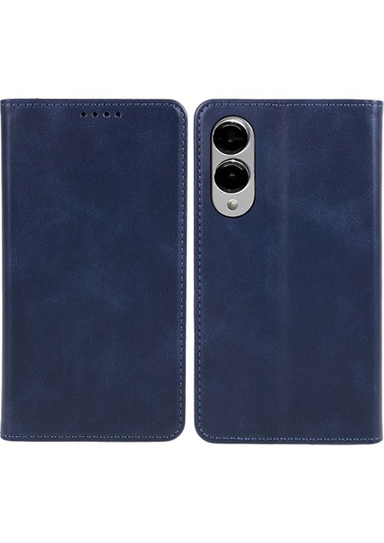 Samsung Galaxy S25 Edge Kılıfı Güçlü Manyetik Pu Deri Telefon Kılıfı Buzağı Dokusu-Mavi (Yurt Dışından)