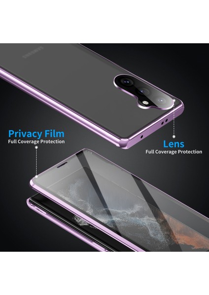 Samsung Galaxy S25 Kılıfı Çift Taraflı Temperli Cam + Metal Manyetik Telefon Kılıfı Tokalı - Siyah (Yurt Dışından) modelleri