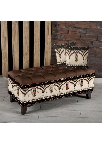 Soyut Ikat Desenli Sandıklı Puf +2 Kırlent Hediye