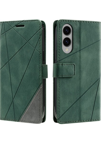 Samsung Galaxy S25 Edge Kılıf Baskılı Çizgiler Pu Deri Ekleme Cüzdan Telefon Kılıfı-Yeşil (Yurt Dışından)
