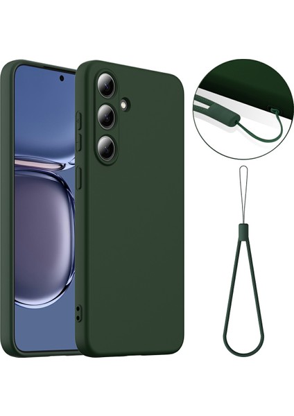 Samsung Galaxy S25+ Kılıf Magsafe Sıvı Silikon Telefon Kılıfı ile Uyumlu Kordonlu-Koyu Yeşil (Yurt Dışından)
