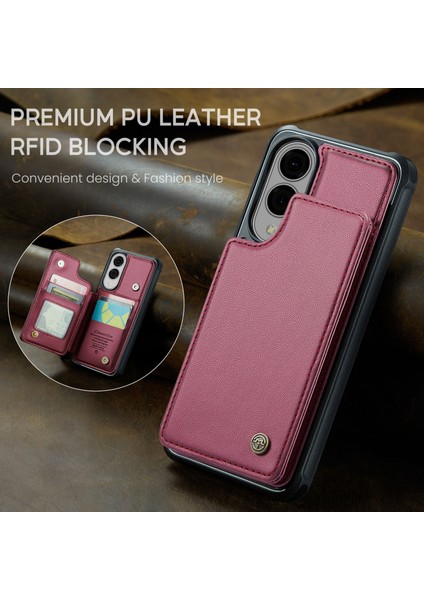Samsung Galaxy S25 Edge Telefon Kılıfı Caseme C22 Deri Arka Kapak Rfıd Engelleme Kart Yuvaları Ile-Kırmızı (Yurt Dışından) fırsatları