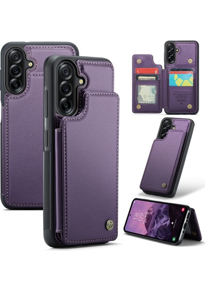Samsung Galaxy A56 5g Kılıf Rfıd Engelleme 5 Kart Yuvası Caseme C22 Deri Arka Kapak-Mor (Yurt Dışından)