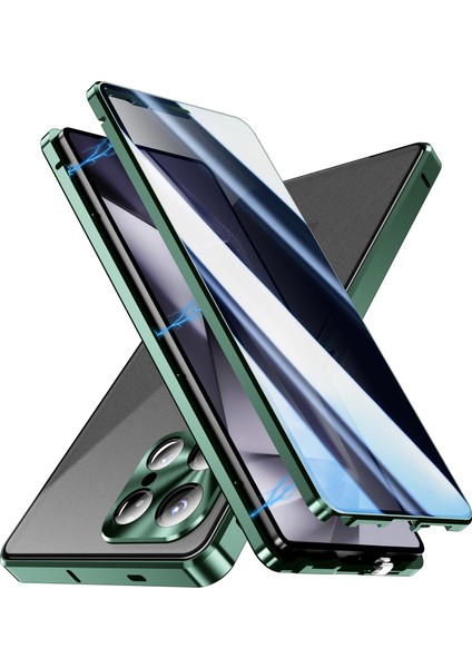Samsung Galaxy S25 Ultra Kılıf Anti-Casus Çift Taraflı Temperli Cam Manyetik Telefon Kılıfı-Yeşil (Yurt Dışından)