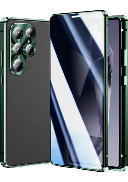 Samsung Galaxy S25 Ultra Kılıf Anti-Casus Çift Taraflı Temperli Cam Manyetik Telefon Kılıfı-Yeşil (Yurt Dışından)