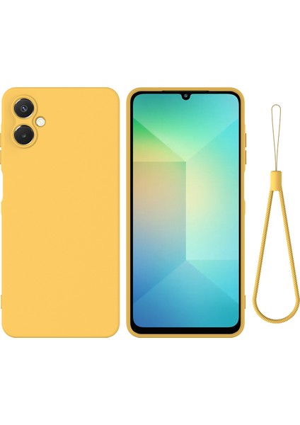 Samsung Galaxy A06 5g Sıvı Silikon Kılıf Telefon Arka Kapağı El Kayışı Ile-Sarı (Yurt Dışından)