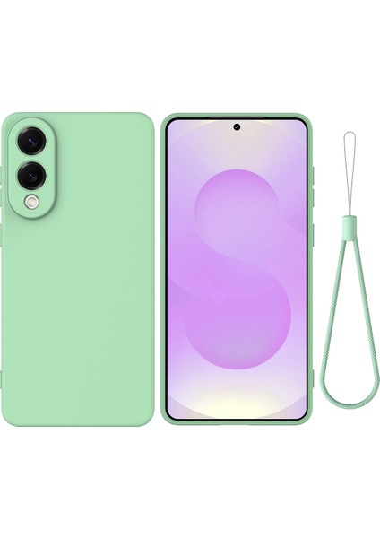 Samsung Galaxy S25 Edge Sıvı Silikon Kılıf Telefon Arka Kapağı El Kayışı Ile-Yeşil (Yurt Dışından)