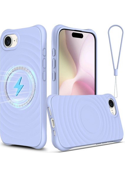 iPhone 16E Kılıfı Için Magsafe Ripple Doku Sıvı Silikon Koruyucu Kılıf ve Kayış-Mor ile Uyumlu (Yurt Dışından)