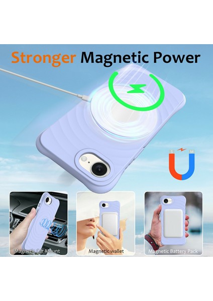 iPhone 16E Kılıfı Için Magsafe Ripple Doku Sıvı Silikon Koruyucu Kılıf ve Kayış-Mor ile Uyumlu (Yurt Dışından)
