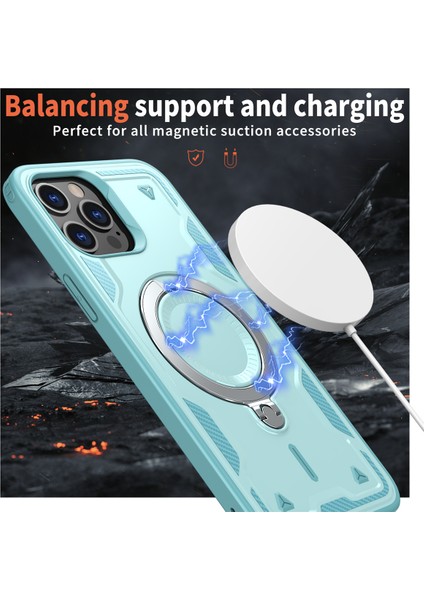 iPhone 13 Pro Max/12 Pro Max Kılıfı Magsafe Askeri Koruma Pc+Tpu Kickstand Telefon Kılıfı ile Uyumlu-Bebek Mavisi (Yurt Dışından)
