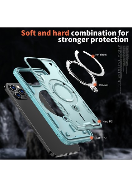 iPhone 13 Pro Max/12 Pro Max Kılıfı Magsafe Askeri Koruma Pc+Tpu Kickstand Telefon Kılıfı ile Uyumlu-Bebek Mavisi (Yurt Dışından)