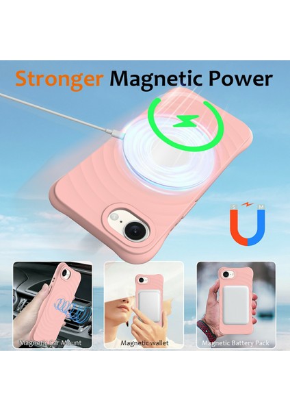 iPhone 16E Kılıfı Için Magsafe Ripple Doku Sıvı Silikon Koruyucu Kılıf Kayışlı-Pembe ile Uyumlu (Yurt Dışından)