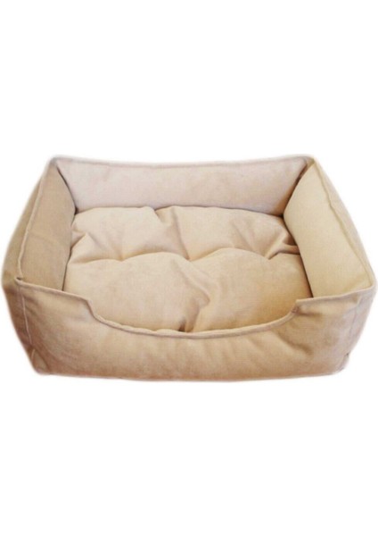Konforlu 50x40 cm krem yatak, yumuşak yüzey, yüksekliği 20 cm, beyaz renkli ev yatağı