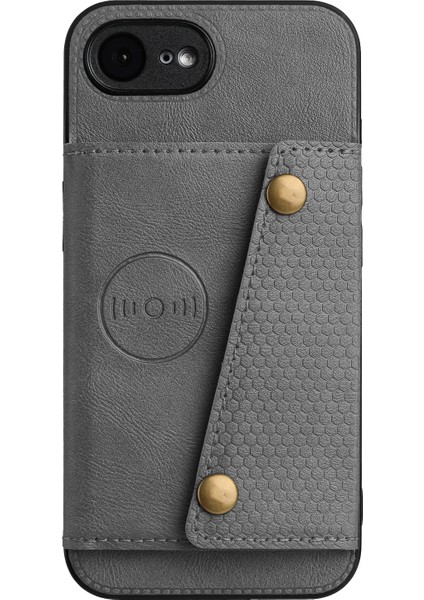iPhone 16E Kılıf Kart Yuvalı Destekli Deri+Tpu Telefon Kılıfı-Gri (Yurt Dışından)