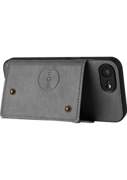 iPhone 16E Kılıf Kart Yuvalı Destekli Deri+Tpu Telefon Kılıfı-Gri (Yurt Dışından)