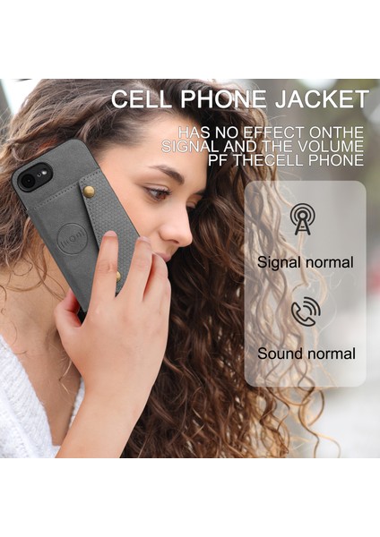 iPhone 16E Kılıf Kart Yuvalı Destekli Deri+Tpu Telefon Kılıfı-Gri (Yurt Dışından)
