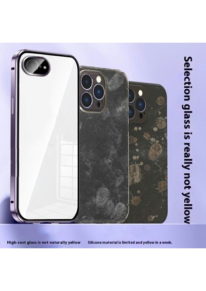 iPhone 16E Kılıf Anti-Casus Çift Taraflı Temperli Cam + Manyetik Metal Çerçeve Telefon Kılıfı-Mor (Yurt Dışından)