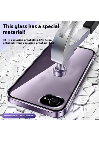 iPhone 16E Kılıf Anti-Casus Çift Taraflı Temperli Cam + Manyetik Metal Çerçeve Telefon Kılıfı-Mor (Yurt Dışından)