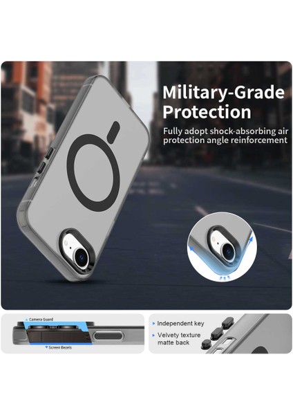 iPhone 16E Kılıfı Için Magsafe Anti Drop Hibrit Telefon Arka Kapağı ile Uyumlu - Siyah (Yurt Dışından)
