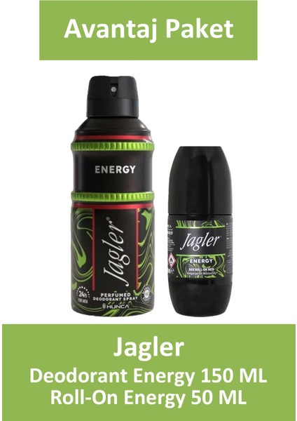 Energy Erkek Deodorant 150 ml + Jagler Roll-On Energy Erkek 50 ml