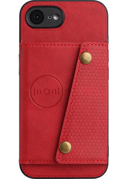 iPhone 16E Kılıf Kart Yuvalı Destekli Deri+Tpu Telefon Kılıfı-Kırmızı (Yurt Dışından)