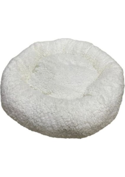 Yumuşak peluş kedi-köpek yatağı, rahat ve şık, 50x50x15 cm, beyaz renk