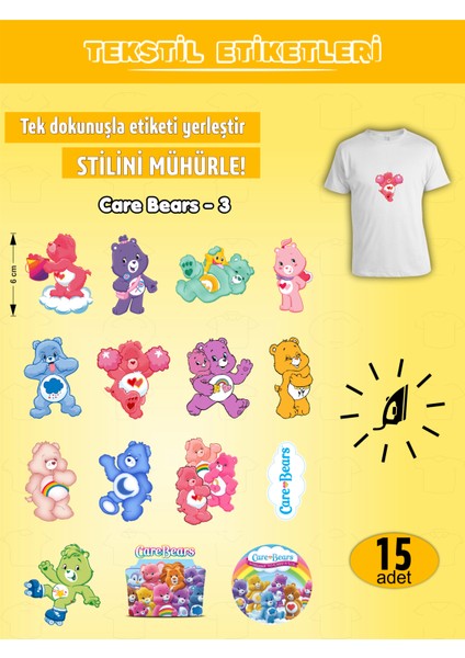 Ütü ile Yapışan Kıyafet Etiketi Care Bears 14LÜ Set