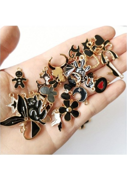 ( 30 x Adet ) 1 Set Black Enamel Everyday Model 16 Kolye Ucu & Küpe & Bileklik Aksesuarları