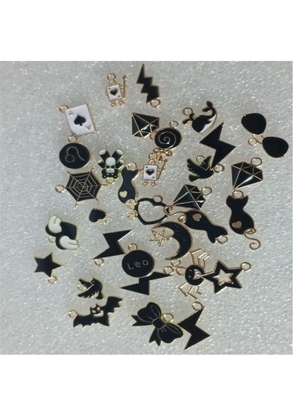 ( 30 x Adet ) 1 Set Black Enamel Everyday Model 16 Kolye Ucu & Küpe & Bileklik Aksesuarları