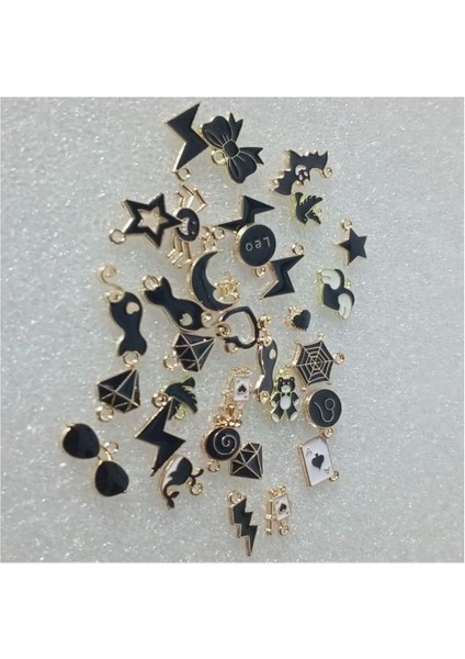 ( 30 x Adet ) 1 Set Black Enamel Everyday Model 16 Kolye Ucu & Küpe & Bileklik Aksesuarları