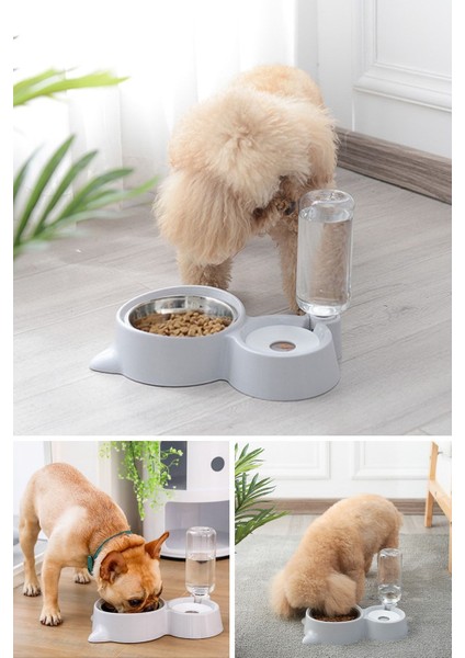 Geniş Kapasiteli Otomatik Su ve Mama Kabı, Gri Renk, Pratik ve Şık Tasarım