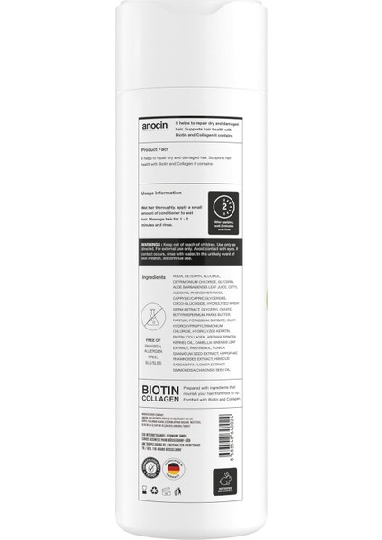 Bitkisel Sülfatsız, Tuzsuz, Biotin + Collagen Saç Kremi, Karşıtı Saç Kremi 250 ml fiyatları