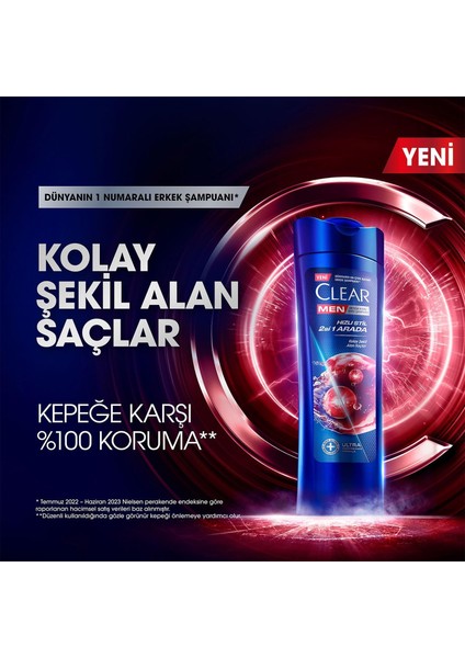 Men Şampuan Hızlı Stil 2'si 1 Arada Kolay Şekil Alan Saçlar 350 ml Mavi