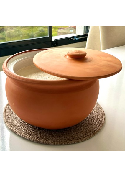 Sırlı Doğal Toprak Kapaklı Yoğurt Mayalama Güveci-Tenceresi Büyük Boy 5 Litre