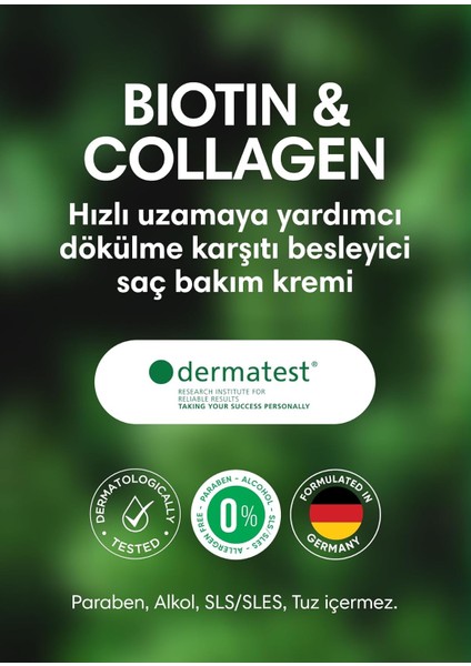 Bitkisel Sülfatsız, Tuzsuz, Biotin + Collagen Saç Kremi, Karşıtı Saç Kremi 250 ml indirimleri