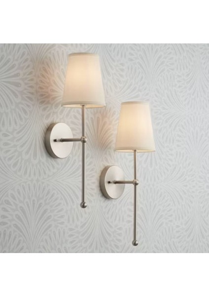 Modern kablosuz pilli krem abajur, aç-kapa butonlu, gümüş krom detaylı, metal malzeme