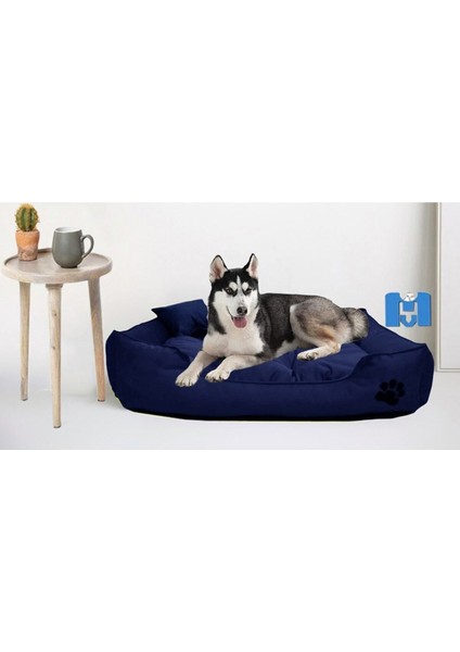 Lacivert Yumuşak ve Dayanıklı Köpek Yatağı, Yıkanabilir, Kemik ve Yastık Hediyeli
