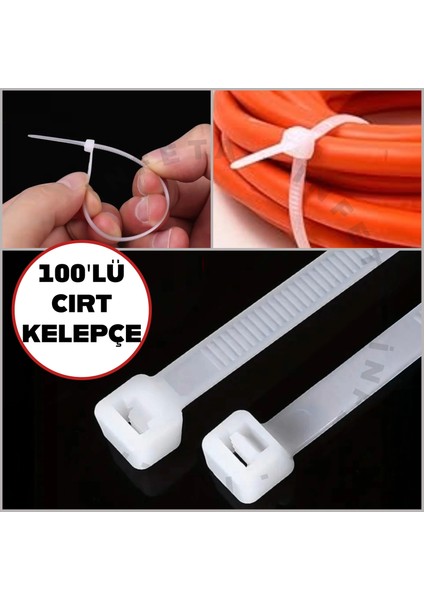 100 Adet 20CM Elektrik Kablosu Beyaz Kablo Bağı Plastik Cırt Cırt Kelepçe 3.6X200