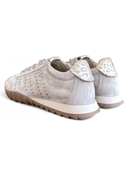 Loreva Açık Bej Süet Hakiki Deri Fashion Troklu Kadın Sneaker